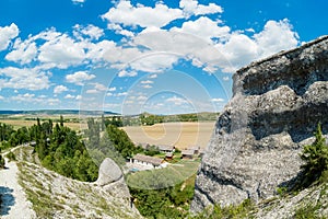 mountains on blue sky background with clouds on Sunny day