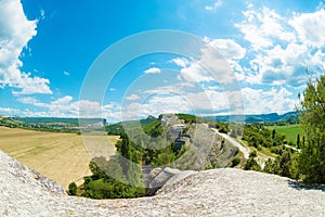 mountains on blue sky background with clouds on Sunny day