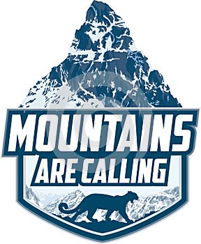 The Mountains Are Calling. vector Outdoor Adventure Inspiring Motivation Emblem logo with puma cougar