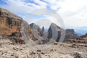 Mountains Campanile Basso and Cima Brenta Alta in Brenta Dolomites, Italy