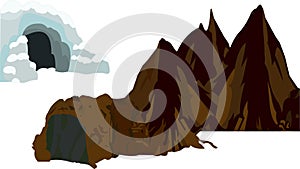 Mountains caves vector artwork, desert and snowy art