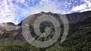 Mountains in the Cirque of Cilaos on Reunion Island drone view