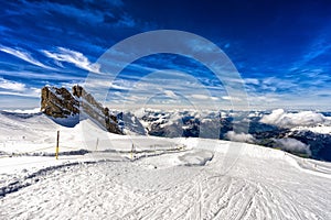 Mountains and cliff with snow,ski area,Titlis mountain,switzerland