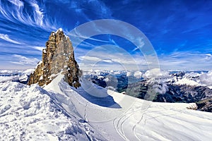 Mountains and cliff with snow,ski area,Titlis mountain,switzerland