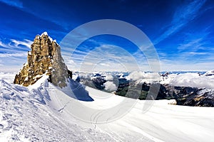 Mountains and cliff with snow,ski area,Titlis mountain,switzerland