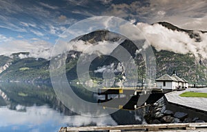 Mountains and clouds above the eidfjord in norway