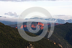 Lastra mountains range in clouds. Located in Galicia, Spain photo