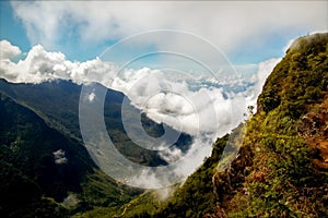 Mountains with clouds. Plateau ` End of the World ` , Horton, Sri Lanka photo