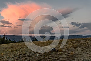 Mountains clouds sunset pink