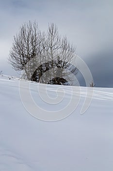 Mountains covered with snow and surrounded by clouds