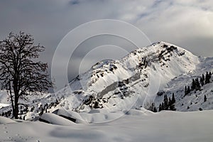 Montanas cubierto con nieve a Rodeado de acuerdo a nubes 