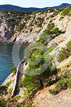 The mountains of Crimea. Trail Golitsyna, Cape Kapchik, descent to the grotto.