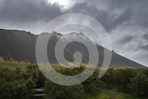 Mountains and dark clouds on iceland