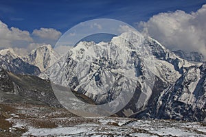 Mountains Dorje Lhakpa and Gangchenpo seen from Tserko Ri. Cloud