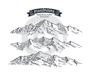 Mountains drawn in vintage style vector format.