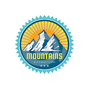 Mountains expedition - vector logo template illustration. Outdoor adventure creative badge sign. Graphic design element