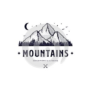 Mountains expeditions and climbing white Vector illustration