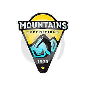 Mountains expeditions logo badge in modern colorful style