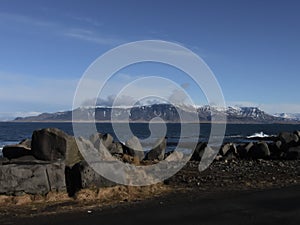 Mountains far a way from Reykjavik