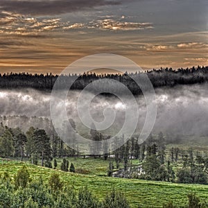 Mountains foggy landscape in HDR