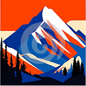 Mountains and forest in the background of the flag of the USA Generative AI