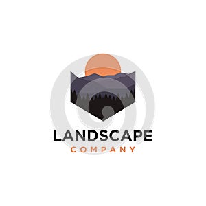 Mountains and forest landscape adventure logo icon vector template