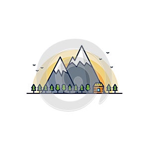 Mountains with forest. Vector illustration on white background