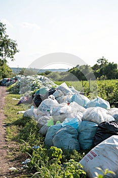 Mountains of garbage in bags