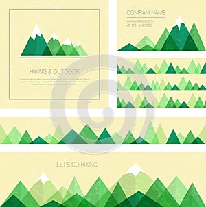 Mountains in geometric style. Set of stylish outdoor card templates.