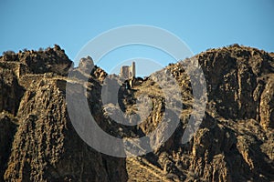 Mountains in Georgia. Landscape of mountains in summer. Blue skies and sun-drenched rocks