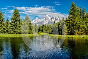 Mountains in Grand Teton National Park with reflection in Snake River