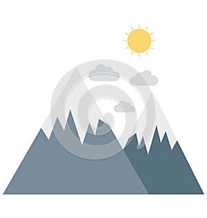 Mountains, Hills Color Isolated Vector Icon