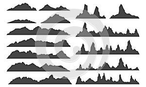 Mountains and hills silhouette. Abstract uneven horizon shapes.