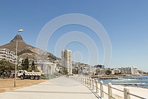 Mountains, hotels Sea Point, beach promenade Cape Town South Africa