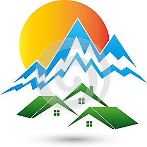 Mountains and houses, sports and travel logo Logo