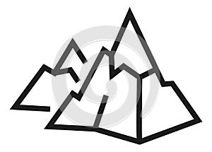 Mountains icon. High peaks in linear style. Mountaineering logo