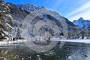 Mountains in Julian alps above lake Jasna near Kranjska Gora