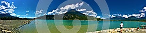 Mountains, lake, clouds and the beach