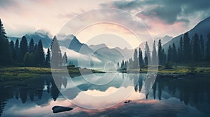 Serene Sunrise Mountain Landscape On Lake - 8k Resolution photo