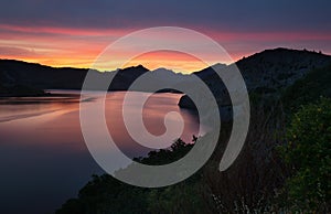 Mountains lake in summer evening