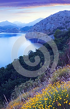 Mountains lake in summer twilight