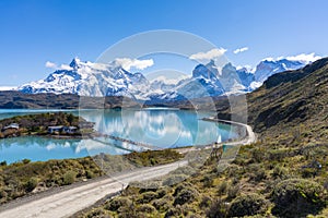 Mountains and lake in Torres del Paine National Park in Chile