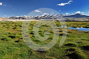 Mountains lake Tso Kar in Ladakh in India.