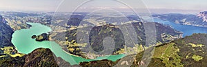 Mountains and Lakes - Panoramic view of the Alpine Glacial Lakes Mondsee and Attersee