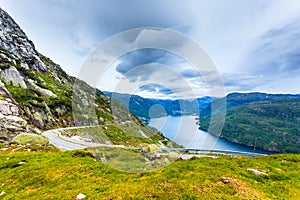 Mountains landscape and fjord in Norway