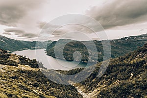 Mountains landscape and fjord in Norway