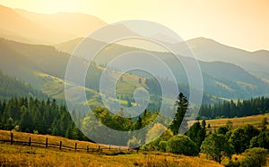 Mountains landscape with mountains range and trees