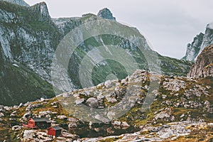 Mountains Landscape Munkebu hut in Norway scandinavian T