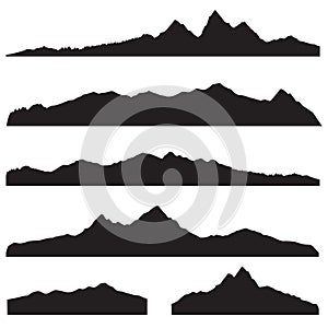 Mountains landscape silhouette set. High peak mountain border