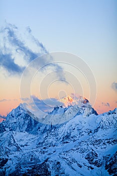 Mountains landscape Ushba Caucasus in Russia